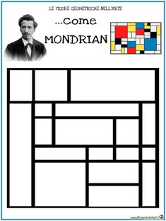 an image of a poster with the words'come mondrian'in black and white