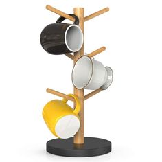 Bamboo Mug Rack, Coffee Mug Tree, Coffee Cup Holder, Coffee Bar Accessories with 6 Coffee Bar Accessories, Fancy Gifts