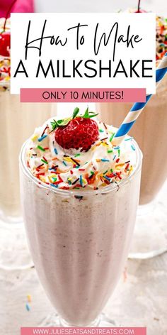 milkshake with strawberries and sprinkles on top