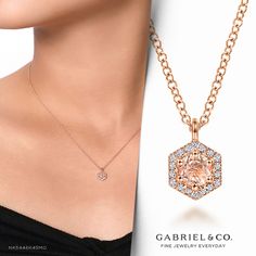 14K Pink Gold Morganite Fashion Necklace. NK5446K45MO #GabrielNY #DiamondJewelry #FineJewelry #GabrielAndCo #UniqueJewelry #FineJewelry#FashionJewelry#UniqueJewelry#GiftIdeas#UniqueGifts #DiamondJewelry #Jewelry#Necklaces #DiamondNecklace #GoldNecklace#MorganiteFashionNecklace Octagon Necklace For Wedding, Fine Jewelry Octagon Necklace For Wedding, Octagon Shaped Rose Gold Diamond Cut Jewelry, Formal Rose Gold Octagon Jewelry, Formal Rose Gold Octagonal Jewelry, Luxury Rose Gold Octagon Jewelry, Luxury Octagon Rose Gold Jewelry, Luxury Rose Gold Octagonal Jewelry, Elegant Hexagon Diamond Cut Necklace