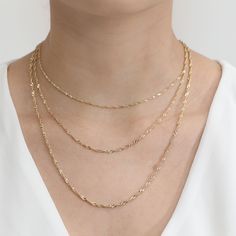 solid gold Singapore Chain necklaces Dainty 14k Gold Rope Chain Necklace, Dainty 14k Gold Rope Style Necklace, Modern Gift Jewelry With Delicate Chain, Minimalist 14k Gold Rope Chain Necklace, 14k Gold Delicate Chain Necklace For Anniversary, Elegant 14k Gold Rope Chain Necklace, Elegant Gold Diamond Cut Rope Chain Necklace, Delicate 14k Gold Chain Necklace For Anniversary, Dainty 14k Gold Rope Chain Jewelry