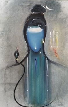 a painting of a blue vase with a black cord connected to it and a light bulb on top