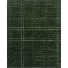 a dark green rug with white lines on the top and bottom, it has a grid pattern