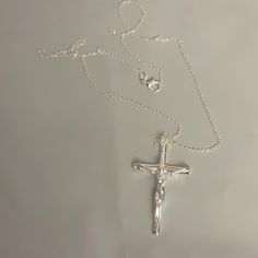 New Silver 925 Crucifix. Chain Is 24”. . Womens Cross Necklace Sterling Silver, Cheap Silver Crucifix Necklace, Cross Necklace Christian, Crucifix Necklace Aesthetic, Cross Silver Necklace, Silver Crucifix Necklace, Classic Silver Sterling Silver Cross Necklace, Classic Silver Crucifix Necklace, Silver Sterling Silver Crucifix Necklace