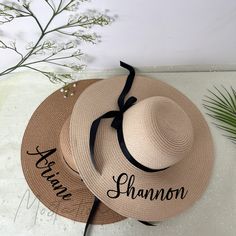 This beach hat is both fun and fashionable, making it a popular trend in summer. The cute fashionable curly embroidered sun hat is a modern version of the classic soft hat. Wear this straw hat and immediately become the most fashionable person in any occasion. Perfectly matching to various hairstyles is a fashionable accessories on the beach. It is definitely the best gift for your bridal shower on vacation/wedding/honeymoon or bridal shower. Our sun hat with black ribbons and a personalized name and perfect for a Bachelorette party! Customize a special souvenir for your bridesmaid team, especially the ultraviolet-proof function to protect your skin from sunburn. Ensure you spend a meaningful trip. Details: Material: Straw and PU Size: diameter about 42cm If you have any question, please c Cheap Personalized Beach Hats, Summer Brimmed Hat As Gift, Summer Brimmed Hat As A Gift, Adjustable Summer Hats As Gift, Summer Straw Hat With Curved Brim As Gift, Curved Brim Straw Hat For Summer Gift, Curved Brim Straw Hat For Summer, Curved Brim Straw Hat As Summer Gift, Spring Sun Hat With Curved Brim As Gift