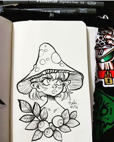 a drawing of a girl with a hat on her head