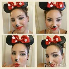 Minnie Mouse make up by LA FIESTA BY OMI Minnie Maus Make Up, Minnie Mouse Makeup For Women, Minnie Mouse Makeup Ideas, Minnie Mouse Face Painting, Minnie Mouse Costume Diy, Minnie Mouse Makeup, Mouse Make Up, Diy Costumes For Boys, Diy Costumes Men