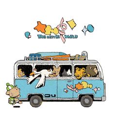 an image of a van with cartoon animals on it