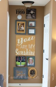 the hallway is decorated with pictures and sayings for someone's special occasion,