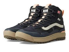 Vans Ultrarange Exo Hi Mte-2 - Shoes : True Navy/Multi : Add a stylish and cool appeal to your casual wear look while wearing Vans Ultrarange Exo Hi Mte-2 Shoes. Textile and synthetic upper. Textile lining. Removable textile insole. Lace closure. Pull tab. Brand logo on the tongue. Cap toe. Synthetic outsole. Imported. Measurements: Weight: 1 lb 2 oz Shaft: 5 1 4 in Product measurements were taken using size Men's 9, Women's 10.5, width Medium. Please note that measurements may vary by size. Wei Insulated Synthetic Low-top Sneakers, Casual Black Vans Boots, Casual Synthetic Outdoor Boots, Functional Low-top Insulated Sneakers, Black Outdoor Sneakers With Padded Tongue, Functional Winter Sneakers With Cushioned Footbed, Vans Waterproof Sneakers With Round Toe, Functional High-top Insulated Sneakers, Functional Insulated High-top Sneakers