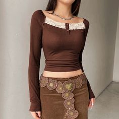 SIZE Length/cm Bust/cm Waist/cm Bottom Width/cm Shoulder/cm Sleeve/cm S 41 76-88 64-68 / / 64 M 42 80-92 68-72 / / 65 L 43 84-96 72-76 / / 66 NOTE: 1. Please strictly follow the size chart to select the size. Do not select directly according to your habits.2. Still not sure about size? We'd love to advise based on your measurements of bust, waist and hip.3.The size may have 2-3cm differs due to manual measurement. Please note when you measure. Fitted Buttoned T-shirt For Fall, Fitted Button T-shirt For Fall, Fitted Fall T-shirt With Buttons, Brown Y2k Long Sleeve Tops, Y2k Style Brown Top For Fall, Y2k Style Fall Tops With Buttons, Brown Cotton Y2k Top, Cocktails Party, Bodycon Bodysuit