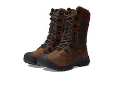 KEEN Greta Tall Boot Waterproof - Women's Waterproof Boots : Brown/Red Plaid : Explore your favorite trails and have fun hiking in the waterproof and breathable pair of KEEN Greta Tall Boot Waterproof Boots. Waterproof premium leather and textile upper. Breathable textile lining. Thermal Heat Shield insole captures warmth. Dual density EVA midsole for lightweight cushioning. 200g of KEEN.WARM insulation rated to -25ºF/-32ºC. KEEN.DRY waterproof, breathable membrane. PFC-free, durable, and water- Keen Boots, Best Hiking Boots, Thermal Heat, Womens Waterproof Boots, Hiking Boots Women, Boots Waterproof, Waterproof Hiking Boots, Tall Boot, Boots Brown