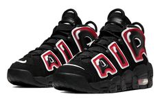 Nike Air More Uptempo GS Black Laser Crimson 415082-010 Tekno Nike, Nite Jogger Adidas, Uptempo 96, Nike React Element 87, Nike Air More Uptempo, Nike Air More, Nike Air Vapormax Plus, Scottie Pippen, Air Jordan 12 Retro