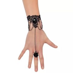 Brand New And Never Worn! The Ring Is A Spider And Not As Pictured In The Stock Photo. One Size. Black Alloy Bracelets For Gift, Gothic Adjustable Bracelet, Gothic Chain Bracelet Jewelry, Gothic Chain Bracelet, Adjustable Gothic Bracelet, Black Adjustable Chain Bracelet, Gothic Metal Jewelry For Party, Black Gothic Bracelet, Black Metal Gothic Bracelets