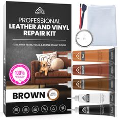 the professional leather and vinyl repair kit is shown in front of it's packaging