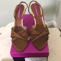 Women’s Usa Size 11, Euro Size 41. Brand New, No Flaws. Come With Original Box And Dust Bag. Nancy Geist Is A Couture Designer. These Retailed For Between $400-$500. Heel Is Between 3.25-3.5”. Made In Italy. Official Color Is Brown/Platino. Style Number Is 107, Style Name Is Babe. Slingback Strap Is Adjustable. Beautiful Slingback Sandals For Summer! Brown Heels With Deep Heel Cup For Evening, Brown Heels With Suede Lining For Party, Brown Calf Leather Evening Heels, Brown Suede Lined Heels For Party, Designer High Heel With Leather Lining, Designer High Heels With Leather Lining, Designer Brown Heels With Leather Lining, Brown Designer Heels For Formal Occasions, Designer Brown High Heel Shoes