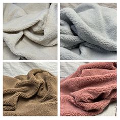 four different colors of blankets laying on top of each other