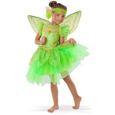 Tinkerbell Costume Kids, Green Fairy Costume, Disfraz Peter Pan, Tinkerbell Wings, Bell Costume, Tinkerbell Dress, Costume Green, Tinker Bell Costume, Pretty Costume