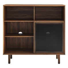 the sideboard with an open door and two shelves on each side, in walnut