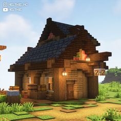 Minecraft Village House Remodel, Dark Oak Minecraft House, Minecraft Fishing Hut, Minecraft Idea, Minecraft Village, Cute Minecraft Houses, Minecraft Inspo, Minecraft Survival, Minecraft House