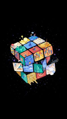 an image of a rubik cube on a black background with space and stars around it