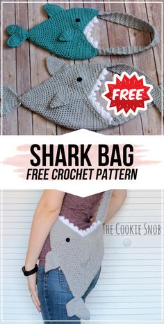 shark bag free crochet pattern with text overlay