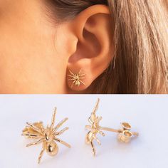 14K 18K Real Gold Spider Earrings, Spooky Creepy Stud Gold Earring, Gold Halloween Spider Earrings Great Gift For Her, Christmas Gift Material: Solid Gold (no gold-filled or gold plated) Karat: 14 Karat (585), 18 Karat (750) Available gold color: Yellow, rose, and white Spider Height: 12.00 mm Spider Width: 13.00 mm M o r e * F r o m * U s Goldstore Jewelry - https://etsy.me/3gHtcrZ * Urn Necklaces - https://etsy.me/2Asb4BM * Bar Necklaces - https://etsy.me/2MhoVxO * Name Necklaces - https://ets Gold Novelty Earrings For Halloween, Gold Novelty Jewelry For Party, Nickel-free Gold Novelty Earrings, Nickel-free Novelty Gold Earrings, Novelty Gold Nickel-free Earrings, Novelty Gold Earrings, Novelty Gold Hypoallergenic Earrings, Gold Hypoallergenic Novelty Earrings, Gold Jewelry For Halloween