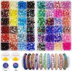 many different colors of beads are arranged in the same pattern and size, with each bead