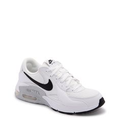 Get surreal looks and optimal performance donning these women's Nike Air Max Excee white/black pure platinum athleisure sneakers. Featuring durable leather upper, these fashion athletic shoes have contrasting Swoosh logo, lace-up closure, visible air unit with three windows, cushioning foam midsole and flexible rubber outsole. | Nike Women's Womens Air Max Excee Sneaker in White/Black Pure Platinum Size 5 Medium Fashion Athletic Shoes, Air Max Excee, Nike Air Max Excee, Athleisure Sneakers, Black Pure, Cute Nike Shoes, Air Max Women, Cute Nikes, Swoosh Logo