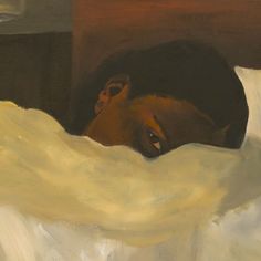 a painting of a person laying in bed