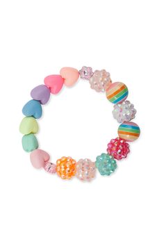 Our colourful and quirky Sunshine Sparkle bracelet is made up of 4 styles of beads to add dimension and sunshine to your ensemble. Hearts, flowers and rainbow beads designed especially for your bubbly little princess. ﻿WARNING: SMALL PARTS - CHOKING HAZARD - NOT FOR CHILDREN UNDER 3 YEARS Adjustable Rainbow Color Playful Jewelry, Adjustable Rainbow Heart Beads Jewelry, Playful Colorful Jewelry With Heart Beads, Playful Heart Beads Jewelry For Birthday, Playful Adjustable Multicolor Charm Bracelet, Cute Multicolor Charm Bracelet For Jewelry Making, Multicolor Bracelet Jewelry For Birthdays, Cute Multicolor Jewelry With Heart Beads, Playful Colorful Jewelry For Jewelry Making