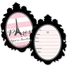 two pink and black tags with the eiffel tower on them