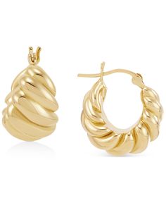 in stock Macy's Polished Yellow Gold Earrings, Macy's Yellow Gold Hoop Earrings, Macy's Yellow Gold Hoop Earrings For Formal Occasions, Macy's Yellow Gold Hoop Earrings For Formal Events, Macy's Yellow Gold Durable Earrings, Macy's Tarnish Resistant Yellow Gold Earrings, Macy's Yellow Gold Tarnish-resistant Earrings, Shrimp Design, Yellow Tones