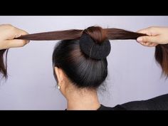 Easy bun tutorial medium hair with donut - Unique Hairstyle For Wedding And Party - YouTube Bun Hairstyles Donut, Hair Bun Hacks Videos, Bun Tutorials For Long Hair, Hair Doughnut Bun Hairstyles, Unique Hair Buns, How To Do A Hair Bun Simple, Simple Buns For Wedding, Messy Hair Buns For Medium Hair, Filipiniana Hairstyle Bun Tutorials