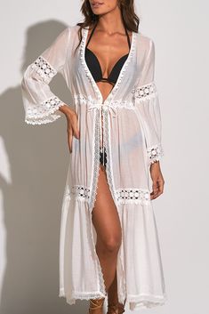 Long Jacket Outfit, Crochet Kimono, White Kimono, Swim Cover Up Dress, Beach Coverup Dress, Lace Kimono, Kehlani, Hippie Dresses, Long Jacket