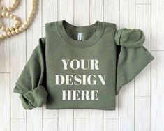 Green Cotton Sweatshirt With Custom Print, Customizable Green Long Sleeve T-shirt, Customizable Long Sleeve Green T-shirt, Casual Green Sweatshirt With Custom Print, Casual Green Customizable Sweatshirt, Boho Crewneck, Green Crewneck, Sweatshirt Mockup, Military Green