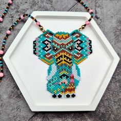 Turquoise Elephant Necklace Boho Ethnic Beaded Art Colorful Statement Jewelry - Etsy Artistic Multicolor Handmade Beaded Necklace, Artisan Turquoise Beaded Necklaces For Crafting, Multicolor Beaded Necklace With Pendant, Bead Loom Designs, Beaded Art, Elephant Necklace, Unique Color Combinations, Eclectic Design, Handcrafted Necklace