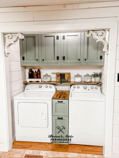 a washer and dryer in a small room