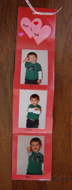 two pictures of a young boy in green shirt and black pants with hearts on them