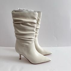 Marc Fisher Ivory Manya Ruched Faux Leather Poinred Toe Mid Calf Boots Size 6 New Have Been Tried On No Flaws No Box No Holds No Trades No Modeling Check Out Other Items In My Closet, Bundle And Save On Shipping Chic Cream Pointed Toe Mid-calf Boots, Cream Pointed Toe Mid-calf Boots For Winter, Cream Pointed Toe Mid-calf Boots For Fall, Cream Mid-calf Boots For Spring, Cream Leather Mid-calf Boots For Spring, Chic White Mid-calf Boots Medium Width, Spring Cream Mid-calf Boots With Pointed Toe, Cream Mid-calf Boots With Pointed Toe For Spring, Chic Cream Leather Mid-calf Boots