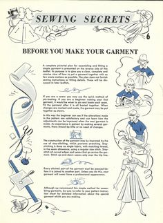 an advertisement for sewing secrets from the 1950's