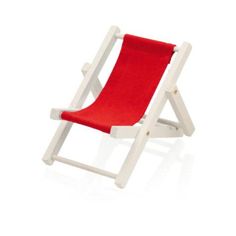 a white and red beach chair on a white background