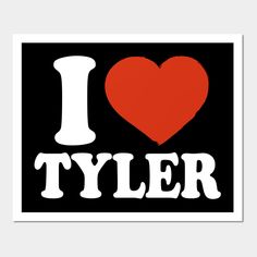 i love tyler sticker in black and white with a red heart on the back