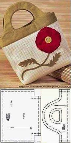 a bag with a flower on it sitting next to a ruler