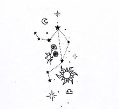 the star and moon tattoo design is shown in black ink