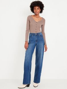 Affordable Full-length Jeans With Patch Pockets, Old Navy Wide Leg Jeans, Petite Jeans For Women, Wide Leg Jeans Outfit, High Waisted Wide Leg Jeans, Wide Legged Jeans, Best Jeans For Women, High Rise Wide Leg Jeans, Cropped Wide Leg Jeans