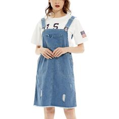 Step up your denim game with this Darling Jean Jumper, an oversized overall pinafore denim dress crafted from high-quality denim blend of 80% Cotton and 20% Polyester. Its comfy loose silhouette and unique washed textile make it a versatile piece for layering over your favorite summer blouses and tees. Spring Blue Denim Pinafore Dress, Spring Cotton Pinafore Dress With Pockets, Casual Spring Denim Overall Dress, Spring Cotton Suspender Dress With Pockets, Casual Denim Pinafore Dress With Pockets, Casual Sleeveless Denim Pinafore Dress, Spring Casual Bib Front Pinafore Dress, Casual Cotton Pinafore Dress With Bib Front, Casual Medium Wash Pinafore Dress For Spring