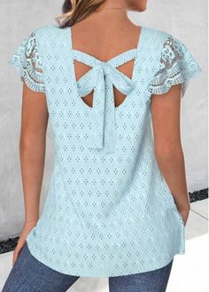 Color:Light Blue;Size:S;Size:M;Size:L;Size:XL;Size:XXL;Package Contents:1 X T Shirt;Occasion:Other;Style:Casual; Casual Hollow Out Summer Blouse, Light Blue Solid Color Top For Spring, Solid Light Blue Top For Spring, Summer Hollow Out Short Sleeve Tops, Hollow Out Short Sleeve Summer Tops, Spring Hollow Out Tops For Day Out, Shapewear Swimsuit, Swimwear Suits, Light Blue Shorts