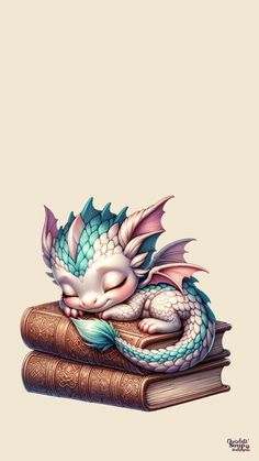 a dragon sleeping on top of two books