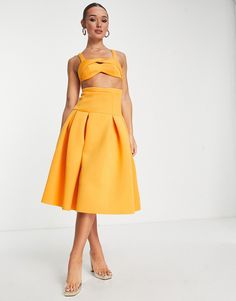 Dresses by ASOS DESIGN It's a whole mood Sweetheart neck Fixed straps Cut-out panels Zip-back fastening Regular fit Midi Prom Dress, Marigold Yellow, Sweetheart Neck, Drop Waist, Spring Wedding, Dress Details, Prom Dress, Evening Dresses, Fitness Models